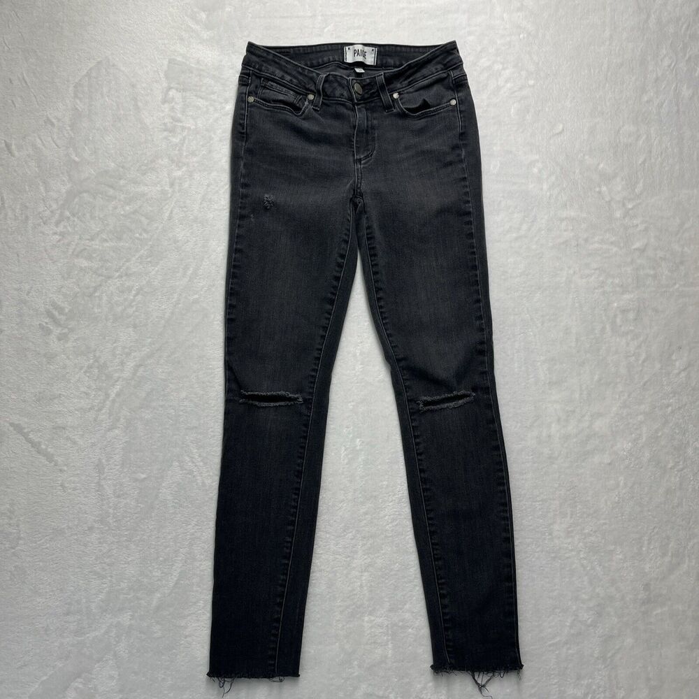 Paige Verdugo Ultra Skinny Jeans Women’s Sz 27 Black‎ Stretch Distressed Denim